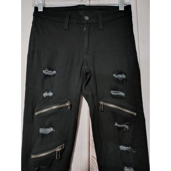 Carmar Jeans Ladies 26 Distressed Zipper Biker - Picture 3 of 9
